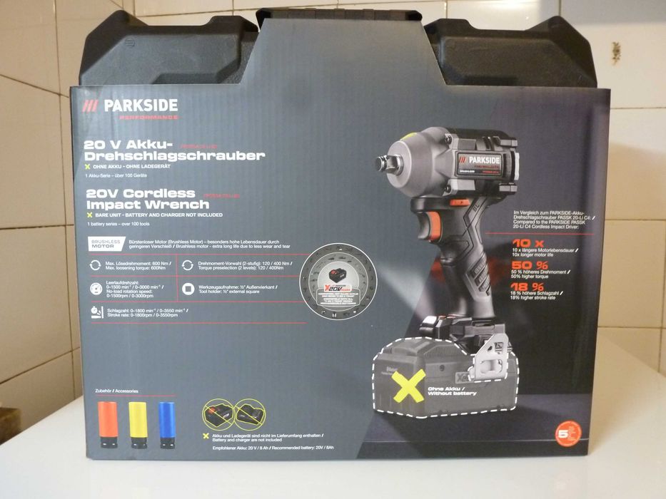 Нов ударен гайковерт Parkside 1900 Nm, с 4Ah батерия и зарядно, с гаранция
