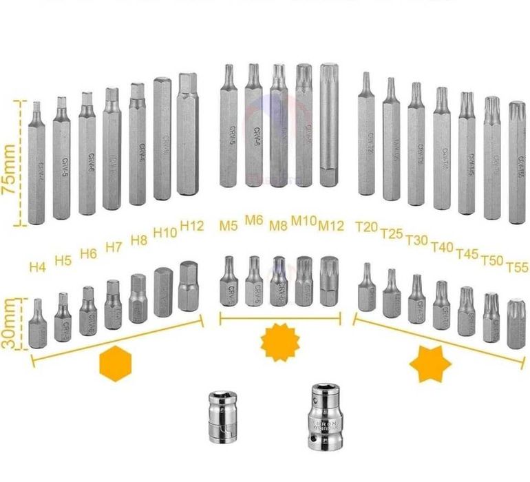 Комплект битове/накрайници за гедоре 1/2" и 3/8" - 40 броя