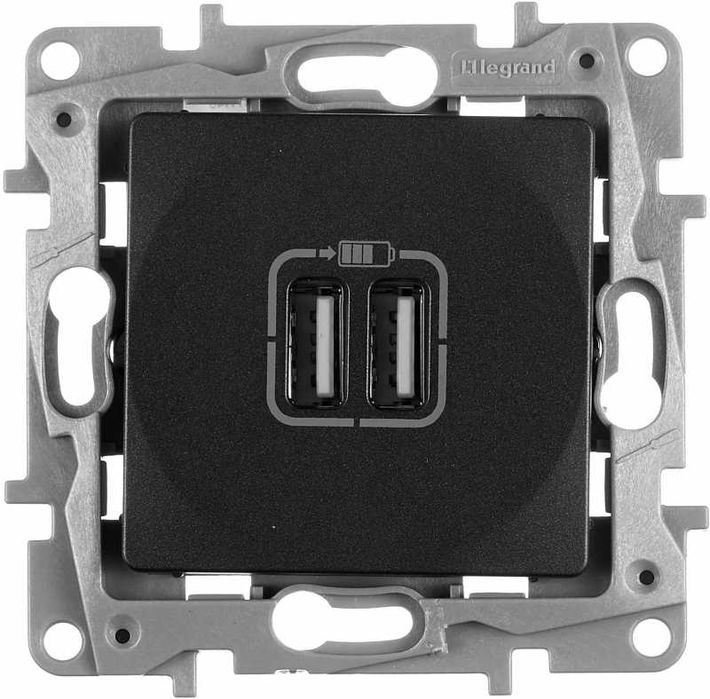 Зарядка USB двойная 240В/5В 2400мА - Etika (антрацит)