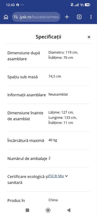 Masa rotunda sticla Jysk