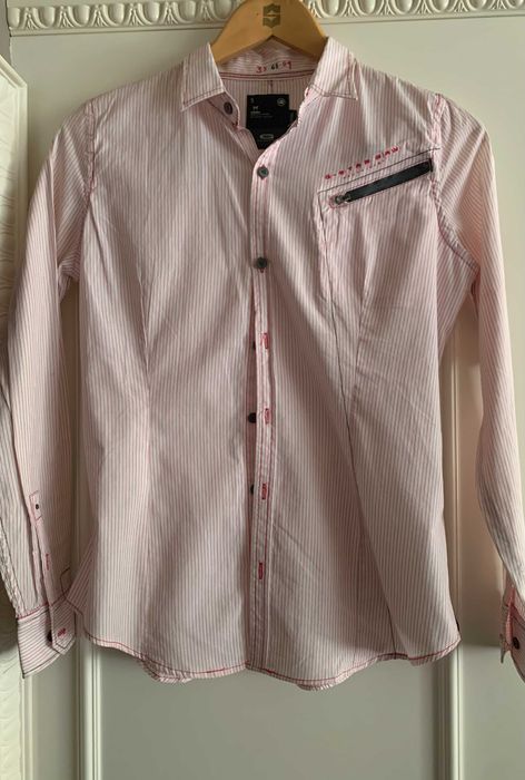 Ризи G-Star сива и бяло-червено райе вталени