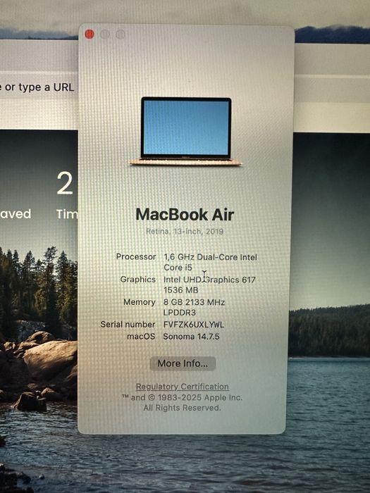 Macbook Air Retina 13" I5 2019 128Gb SSD - Full box