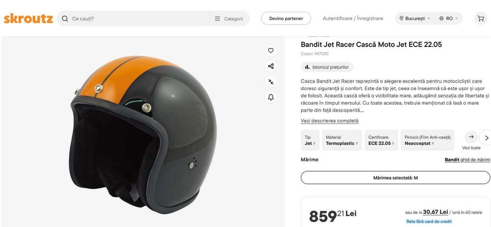 Casca moto Bandit Helmets Jet Racer, marimea M1