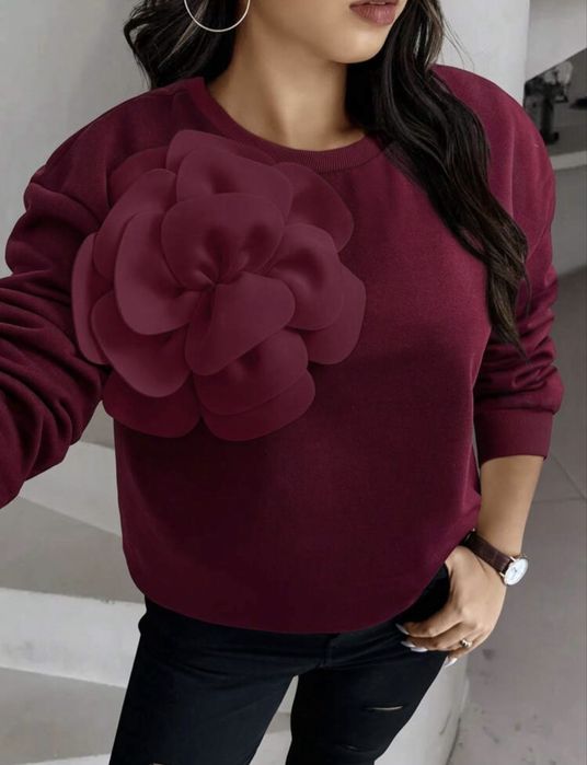 Блуза с 3-D цвете, цвят бургундско