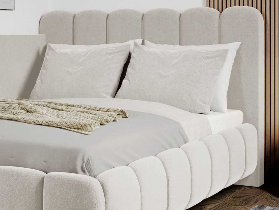 Pat Tapitat de colt Bari Crem Velluto 2 cu somiera rabatabila si lada