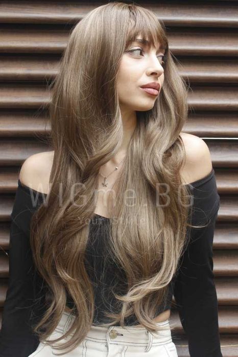 Дълга чуплива тъмноруса перука Мирея