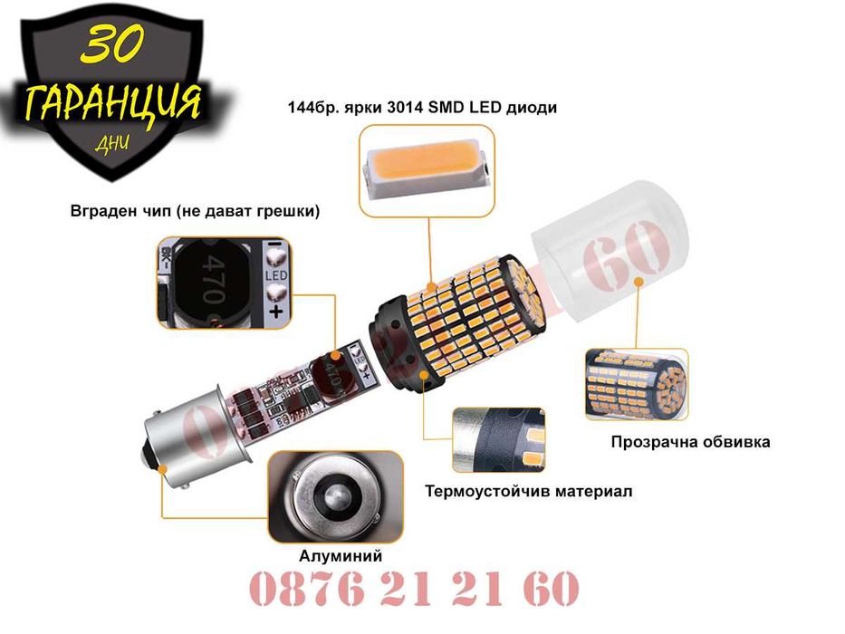 LED 144бр CANBUS Лед Светлина Диодни Крушки Габарит Мигач Крушка Стоп