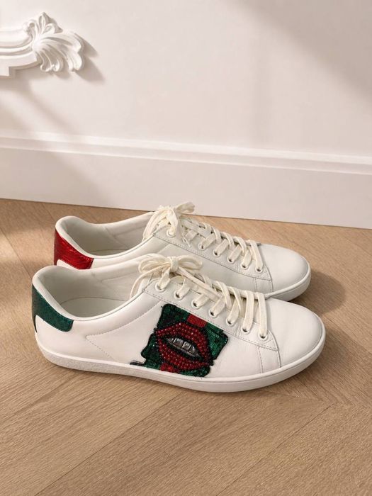 Кеды gucci white new ace lips