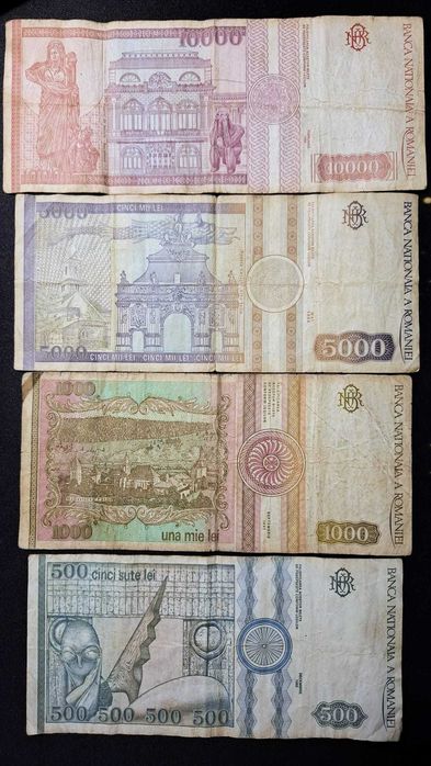 Lot 4 bancnote vechi din anii '90 - Toate cu SERII MICI / RARITĂȚI (sub 0100)