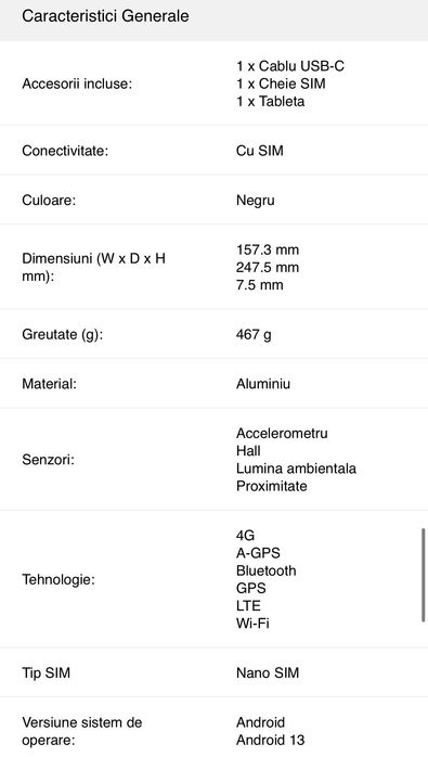 Tableta HMD T21 10.4 inch 64GB 4GB RAM 4G Black Steel
