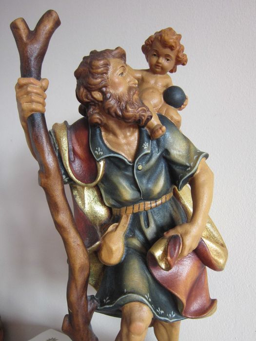 cadou rar Sfantul Cristofor purtator de Hristos lemn 1970 Germania