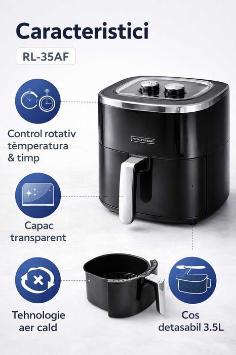 Friteuza Air Fryer Royalty Line 3.5L 1200W Gatire fara ulei