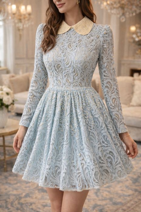 Уникат къса рокля от дантела с перли, размер S/M