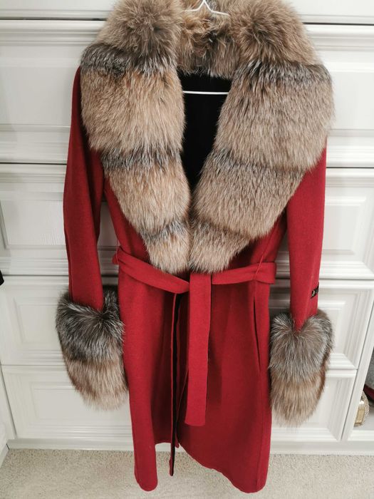 Palton alpaca cu blana naturală vulpe