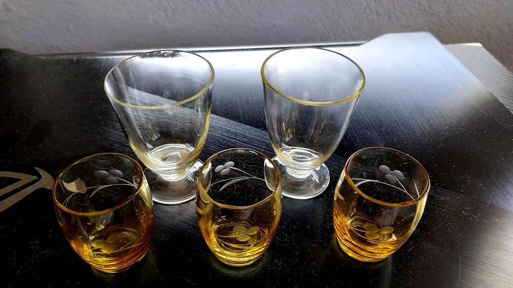 Комплект (5) винтидж чаши за шот от български кристал + 5 бр = 10бр