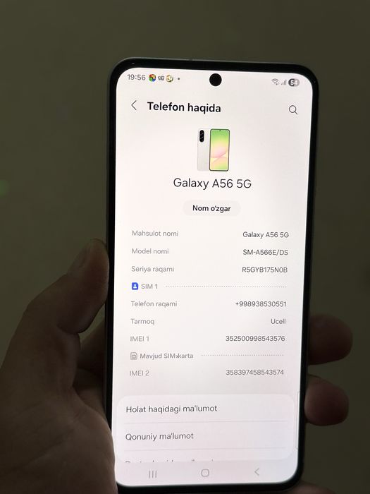 Samsung A56 8#256 Holati zor 15 gun boldi olganina telifonga garata bo
