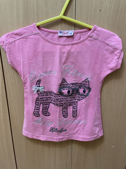 Tricou bumbac fete roz 6-7 ani maneca scurta