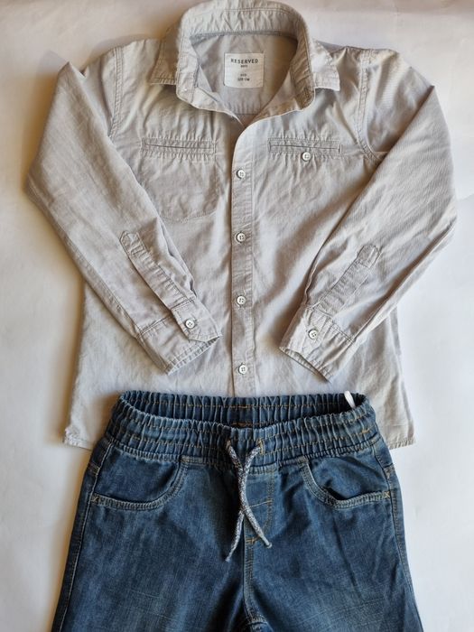 Сива риза Reserved и дънков панталон с връзки Palomino, размер 128 см.