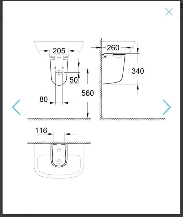 Vand piedestal ceramic Grohe - nou, ambalat (disponibile 2 bucati); 250 lei/buc; 400 lei /2buc;  Adancime (mm) 260; Inaltime (mm) 340;