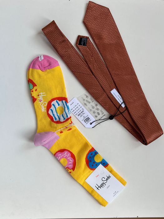 Нова мъжка слим вратовръзка Selected & подарък нови чорапи Happy socks