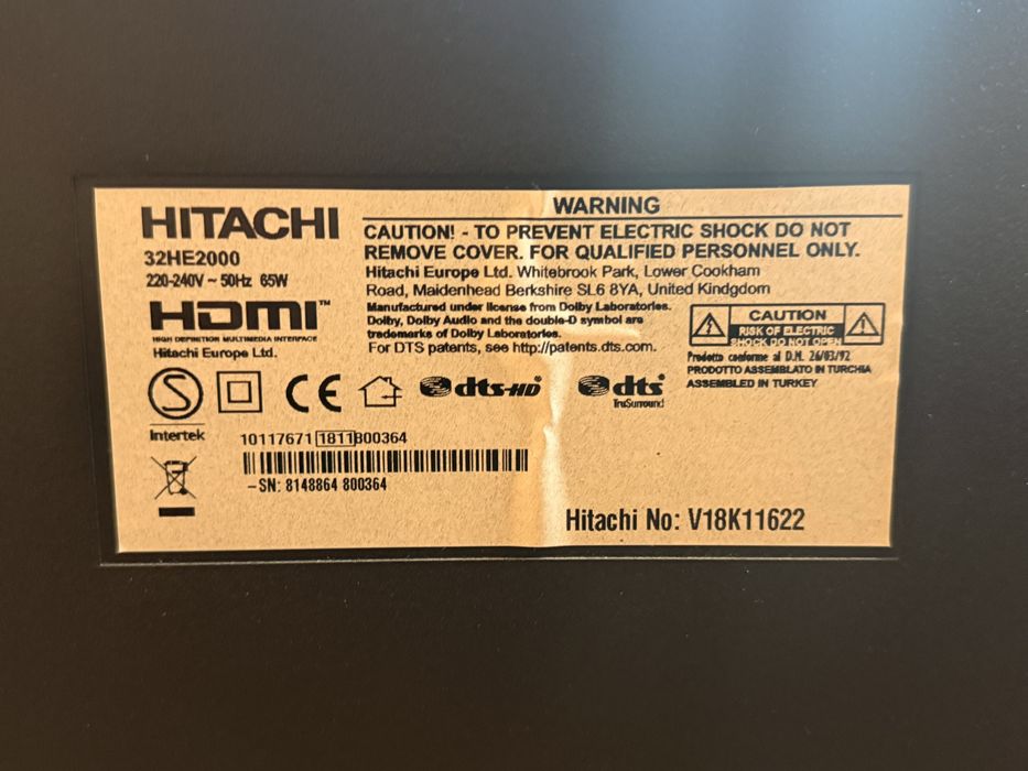 Продавам телевизор HITACHI  Използван е за проба една седмица всичкки
