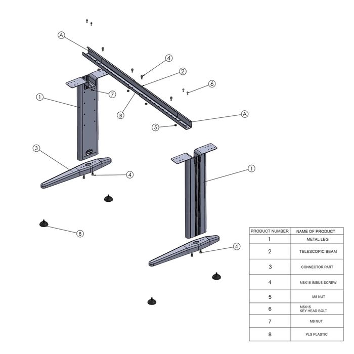 Крака за бюро 2бр. + греда, Черни, Височина - 720 мм