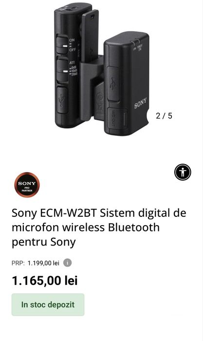Microfon wireless Sony ECM-W2BT. Lavalera premium