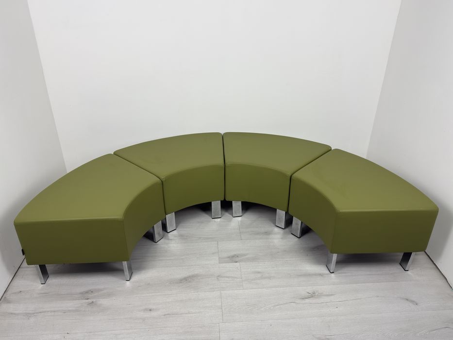 Зелен закръглен табуретен стол със изкуствена кожа метални крака хром