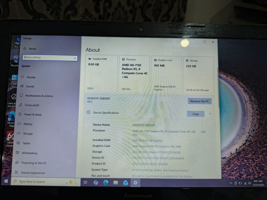 laptop Lenovo 8gb ram/A8 7100/video dedicat