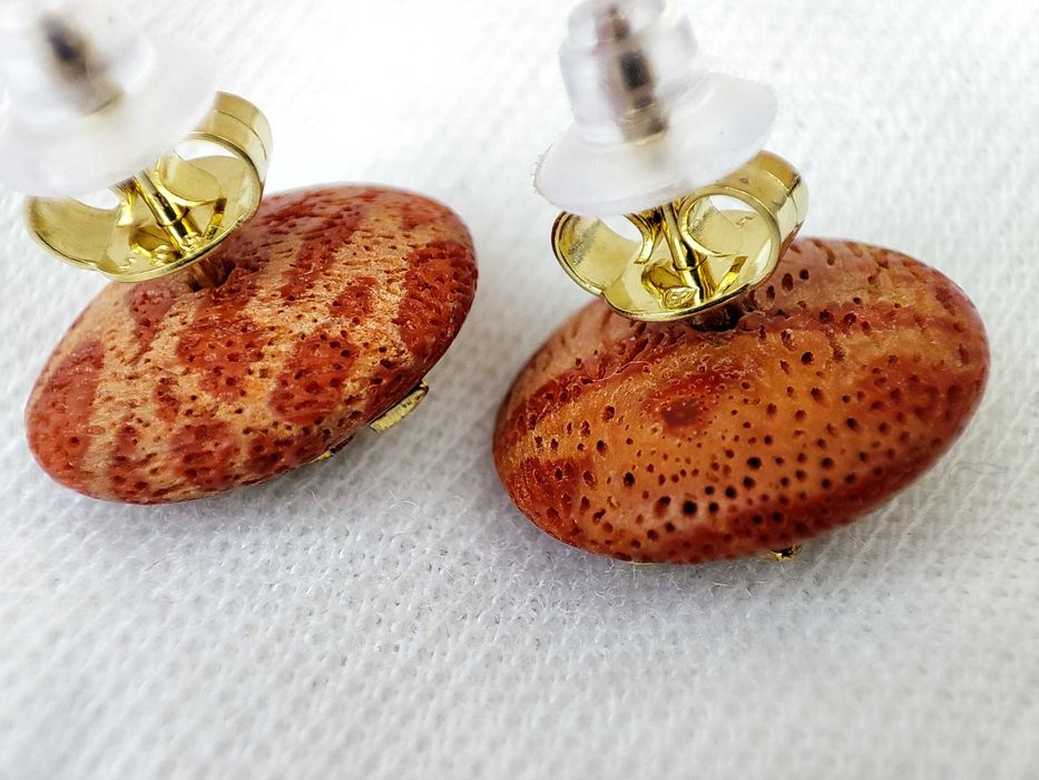 Cercei Aur 14K Cu Coral Organic Recif Natural Spirala Soare Celestial