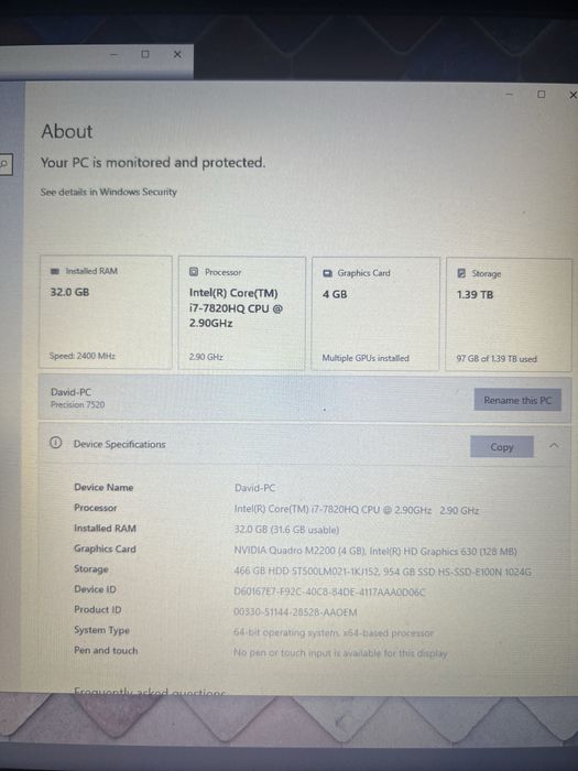 Laptop Dell i7  32 RAM