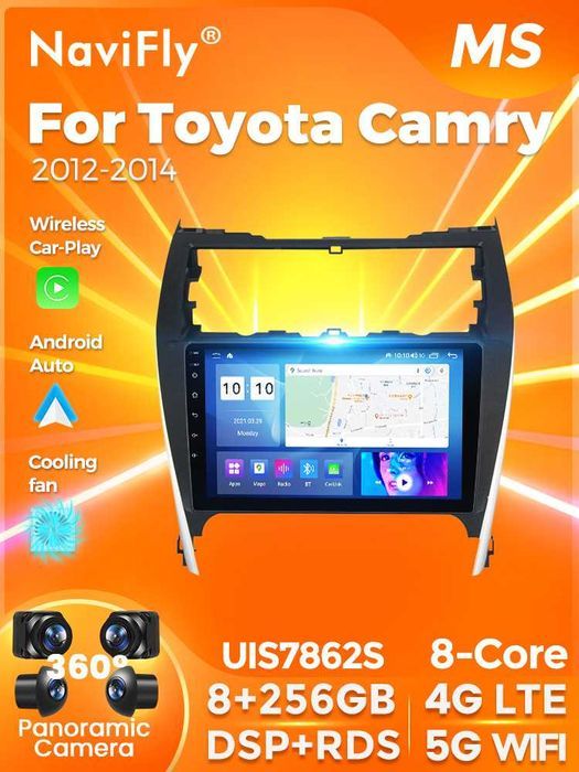 Navigatie Android 14 TOYOTA CAMRY 2012 - 2014  1/8 Gb CarPlay + CAMERA