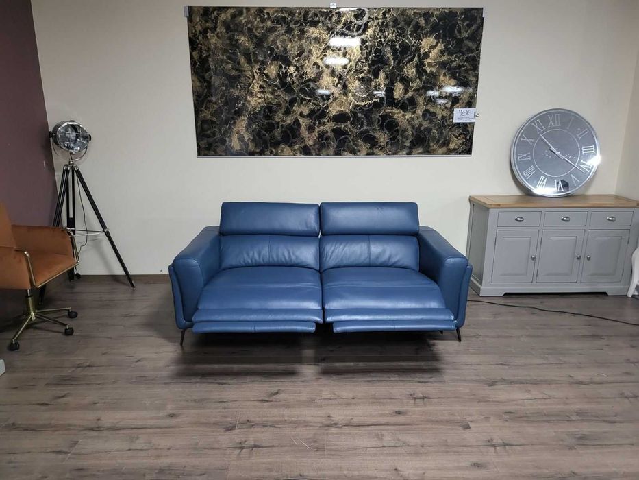 Син кожен диван тройка La-z-boy с електрически релакс механизъм