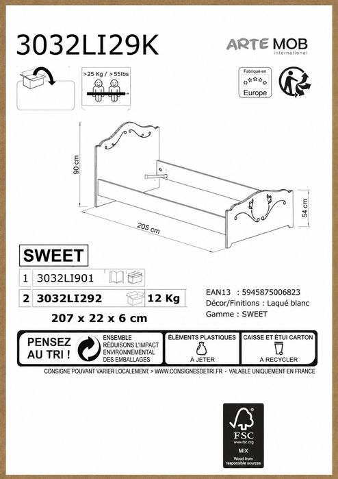 Pat copii Arte Mob SWEET, alb, nou/nefolosit