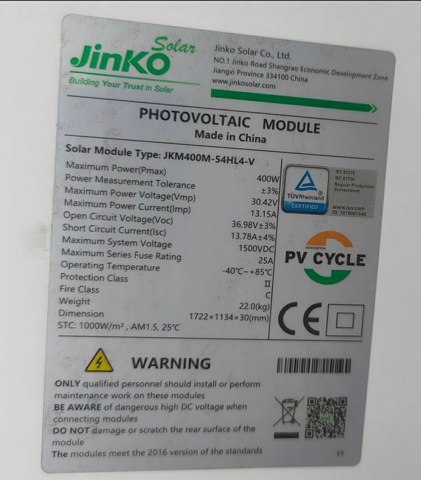 Panouri Jinko de 400W .Timisoara
