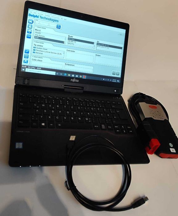 Kit diagnoza auto 12/24V obd2 led bluetooth+laptop full activat, tester auto pentru turisme si camioane in limba romana, totul instalat si activat
