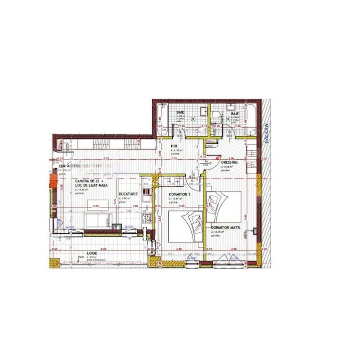 Apartament semifinisat, 78 mp, bucatarie inchisa, incalzire in pardose