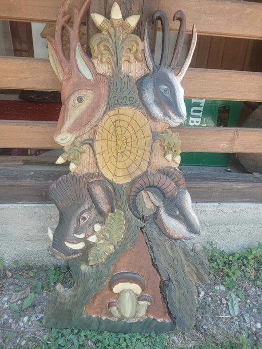 Ceas sculptat manual Panou pictat cu animale basorelief