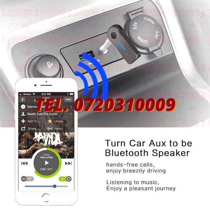 New Adaptor Auxiliar Bluetooth Pentru Muzica Cu Mufa Jack Si Cablu