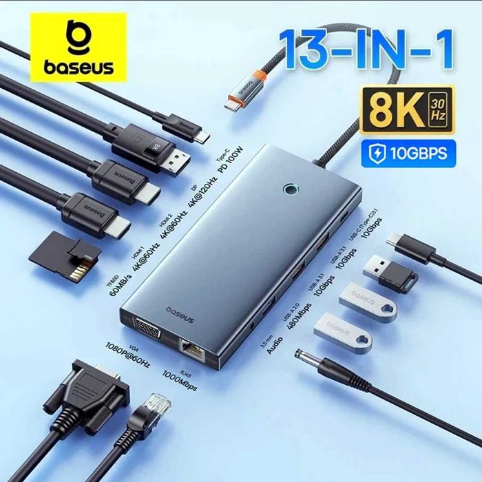 Baseus 13-in-1 — Мультифункциональная Док-Станция 8К. Есть доставка
