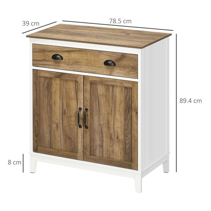 Dulap cu sertar , stil Rustic , Alb si Lemn , HOMCOM