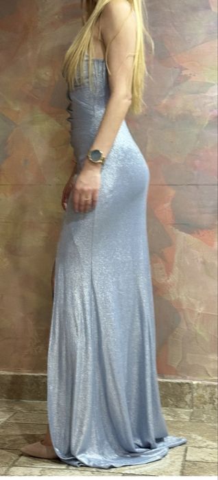 Дълга сребърно синя рокля