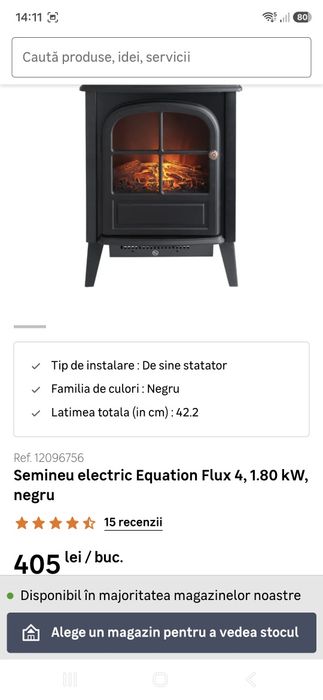 Semineu electric(equation) și panou radiant (electrolux)
