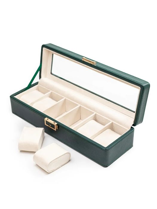 Шкатулка для часов и украшение 6 слотов, зеленая