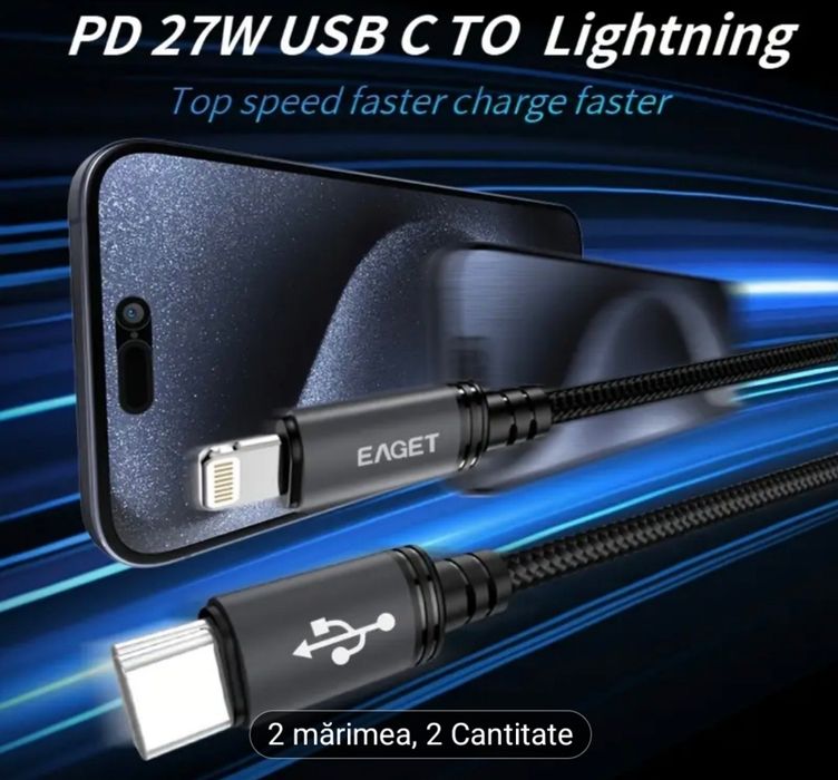 Încărcător  rapid  27W – USB-C la Lightning anti rupere