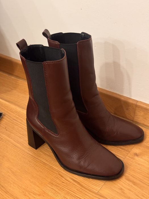 Cizme Massimo Dutti piele naturală | maro/burgundiu | toc 8 cm | 37