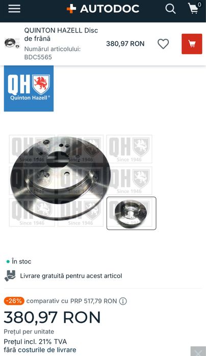 Discuri frana spate Honda CR-V II CRV 2 Quinton Hazell noi UK