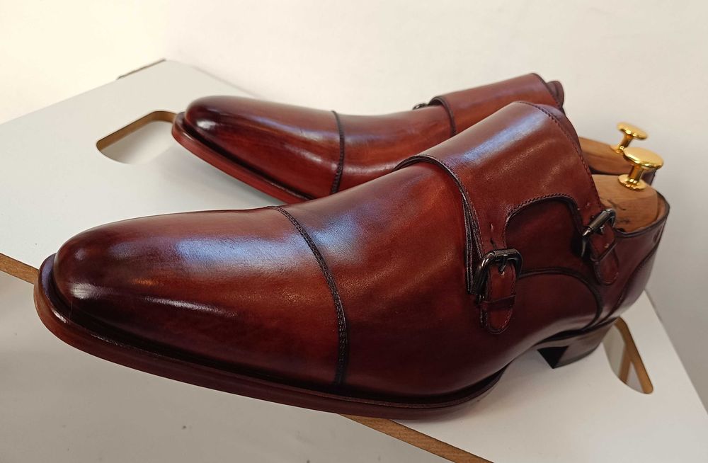 Panfofi de lux 46 46.5 monk GREVE NOI lucrati manual piele embosa