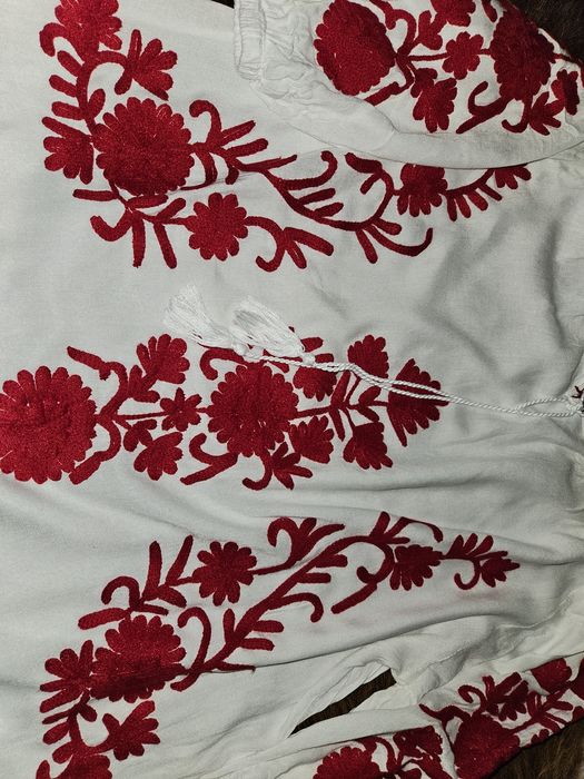 Vand iie romaneasca cu flori rosii catifelate M iie  brodata