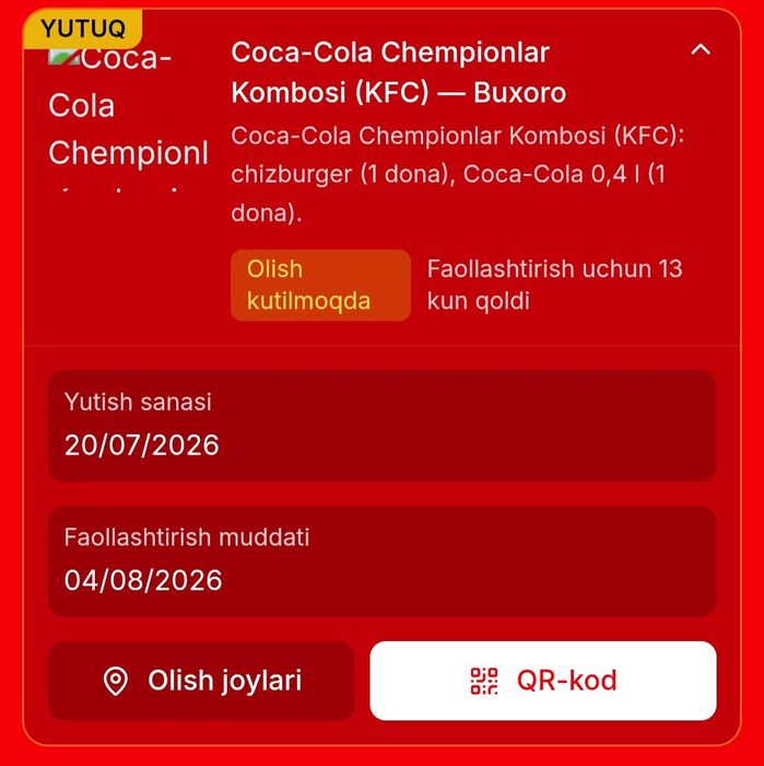 Coca coladan promokod